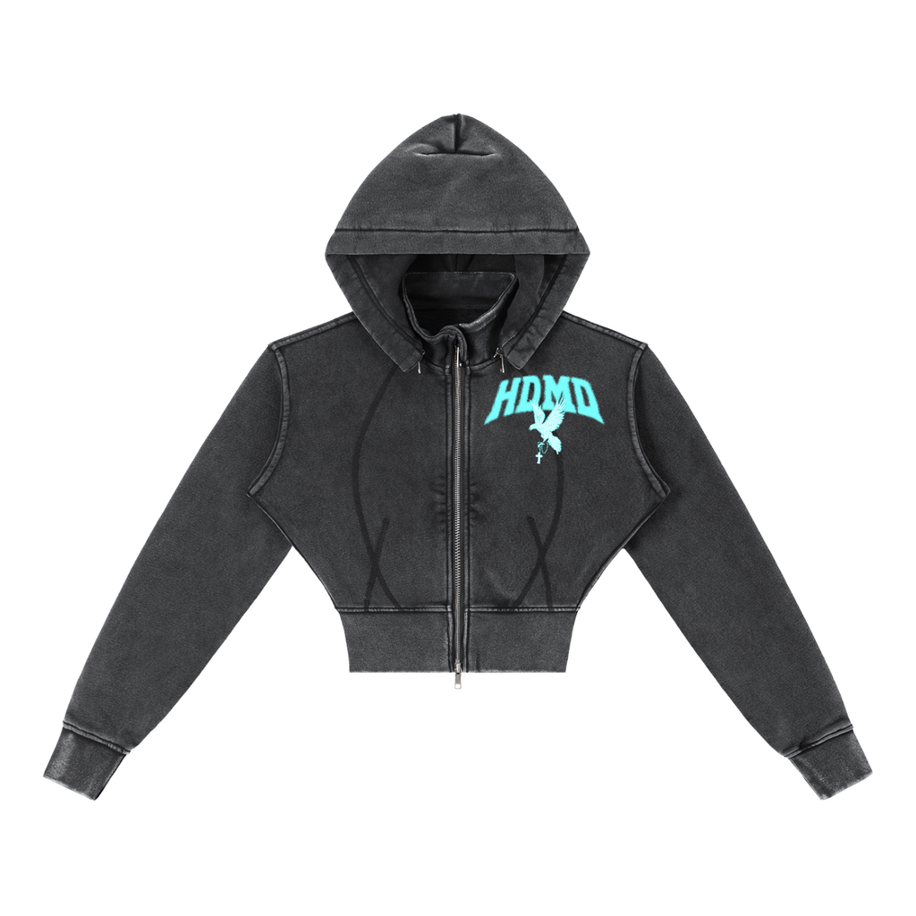 Vintage Washed Cropped Fleece Hoodie