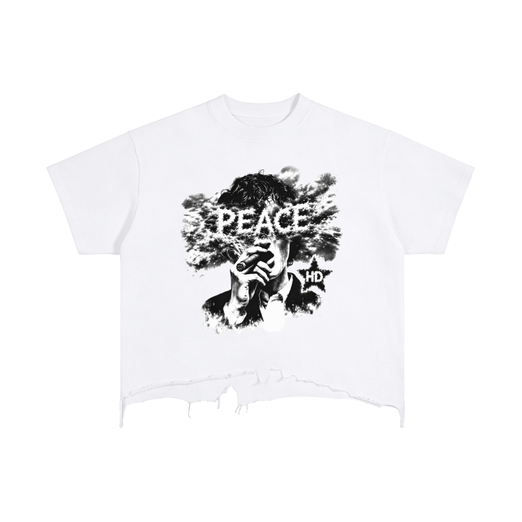 “Peace In HD” Vintage Wash Boxy Distressed Tee